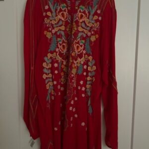 Johnny Was Red Embroidered Blouse